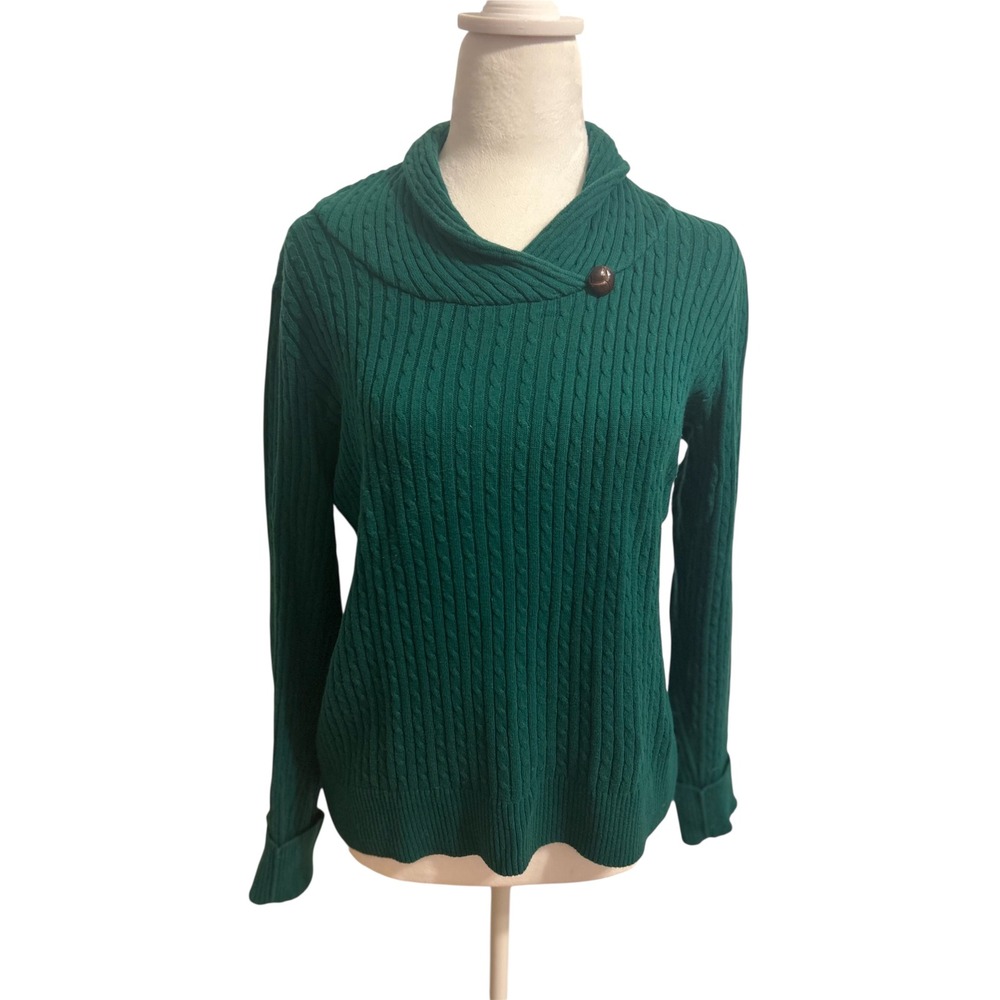 Green Cable knit Sweater ladies small shawl cowl hunter oldmoney‎ equestrian